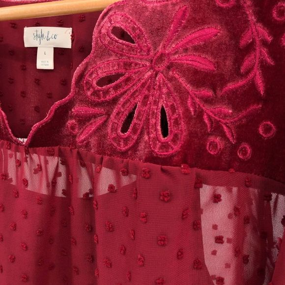 Style & Co. Garnet Swiss Dot Velvet Blouse & Cami - Picture 4 of 13